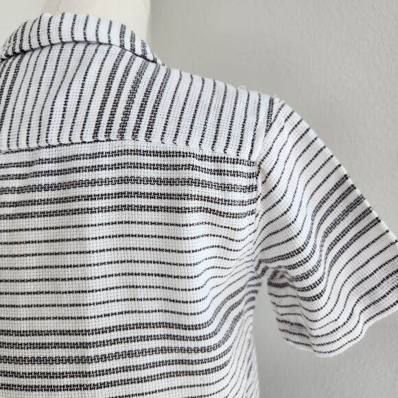 Y2K Distortion Black White Striped Button Up Collared Short Sleeve Top S - Picture 9 of 10